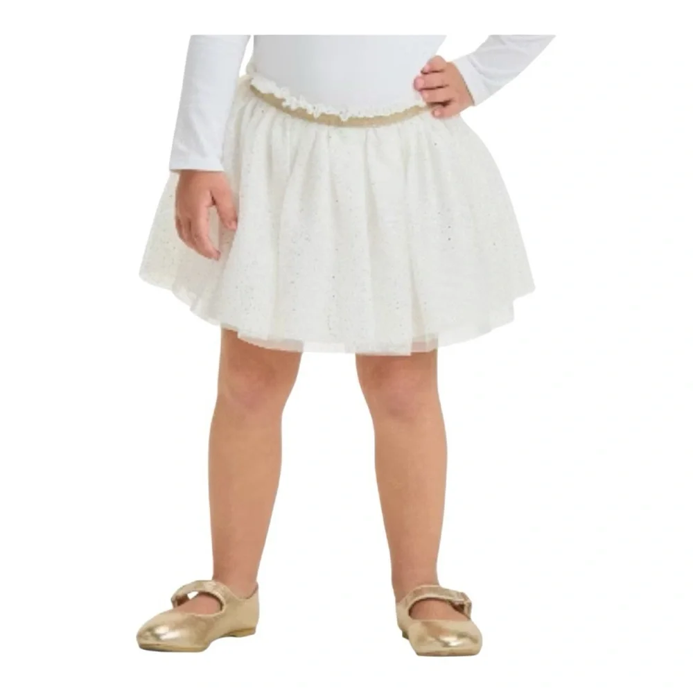 ❤️3/$15 NWT Cat & Jack Toddler Girl’s Tulle Skirt- Cream with Gold 18M